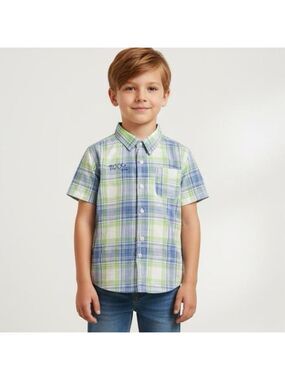 Golf by Lili PACM Origami Boys Green & Blue Plaid Button-Up Shirt - Size 5-7